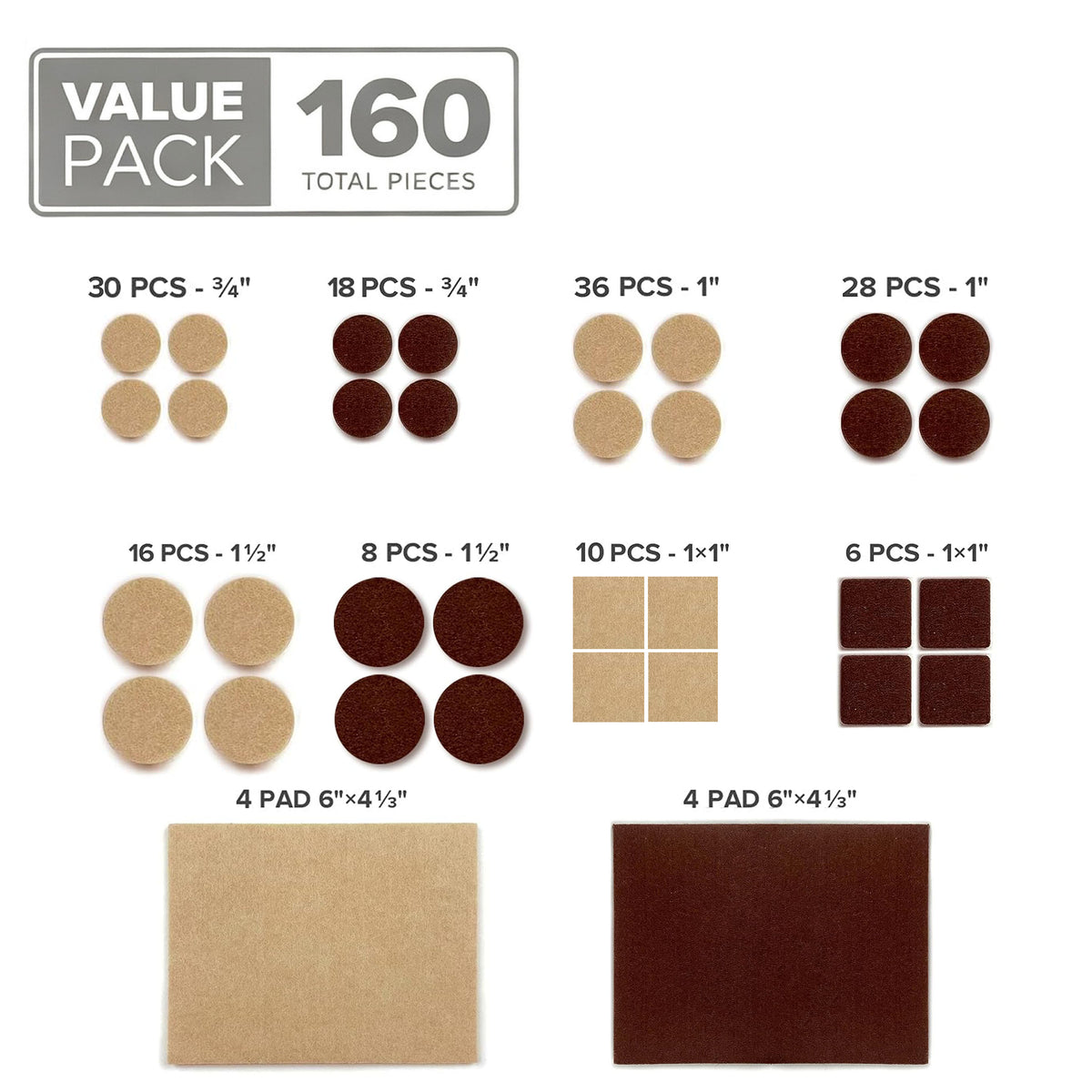 160PCS Beige & Brown Furniture Felt Pads, 4-5mm Thick Self Adhesive Floor Protectors for Chair Table Legs, Anti Scratch Noise Reducing Felt Feet Covers