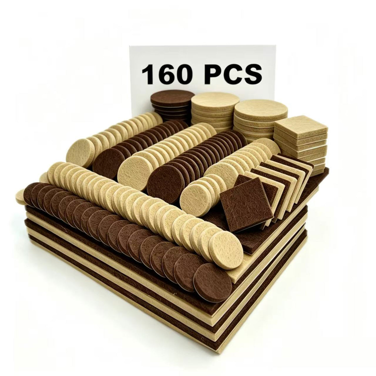 160PCS Beige & Brown Furniture Felt Pads, 4-5mm Thick Self Adhesive Floor Protectors for Chair Table Legs, Anti Scratch Noise Reducing Felt Feet Covers