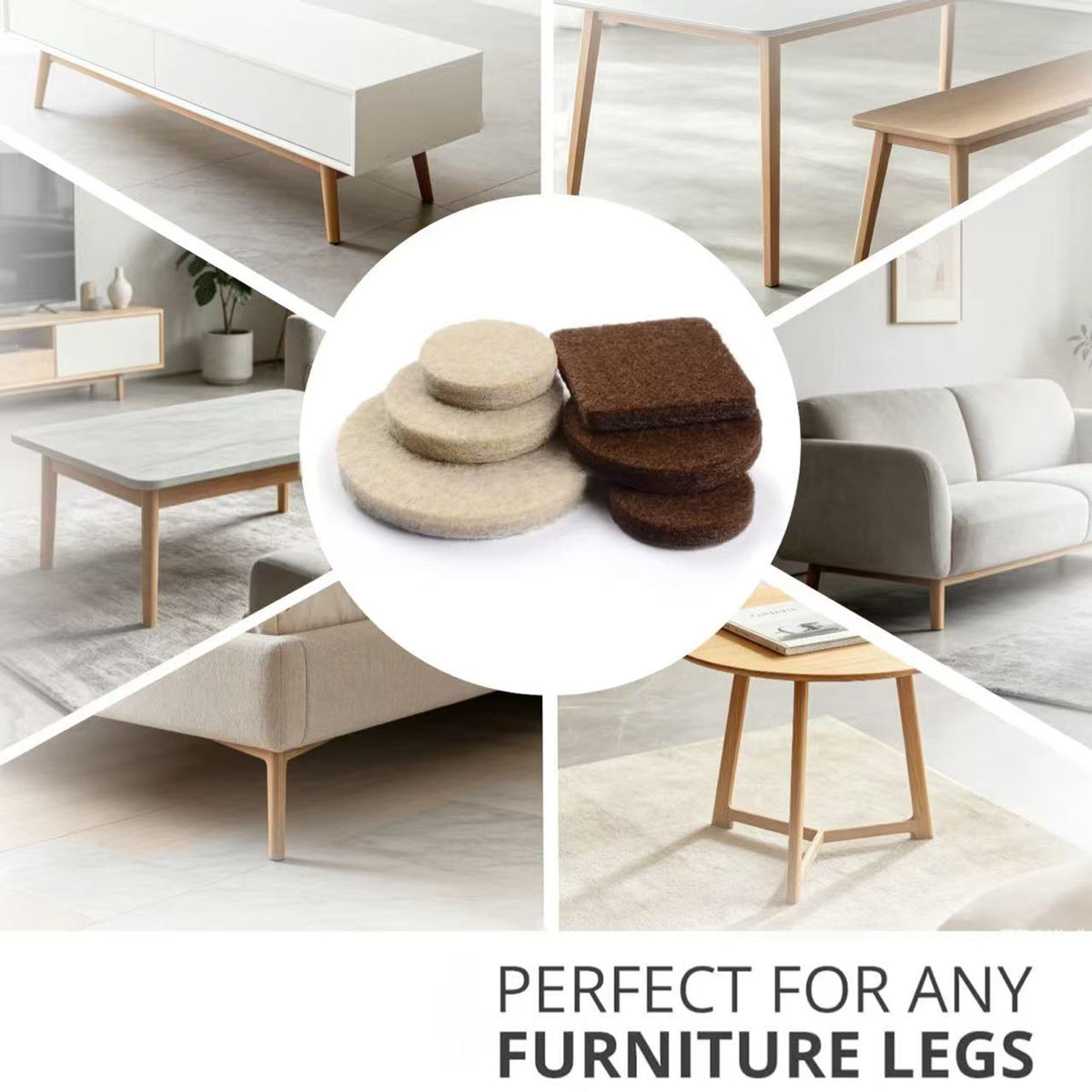 160PCS Beige & Brown Furniture Felt Pads, 4-5mm Thick Self Adhesive Floor Protectors for Chair Table Legs, Anti Scratch Noise Reducing Felt Feet Covers