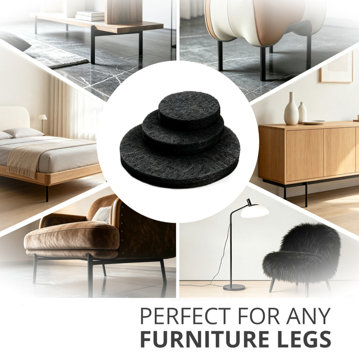 150PCS Black Furniture Felt Pads, 4.5mm Thick Self Adhesive Floor Protectors for Chair Table Legs, Anti Scratch Noise Reducing Felt Feet Covers