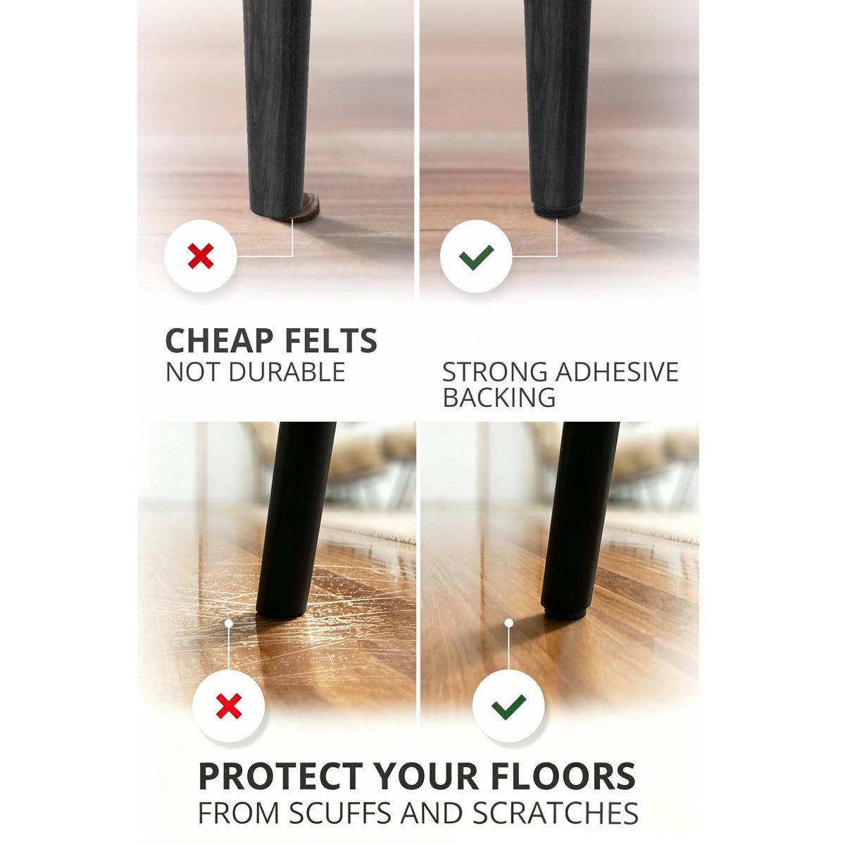 150PCS Black Furniture Felt Pads, 4.5mm Thick Self Adhesive Floor Protectors for Chair Table Legs, Anti Scratch Noise Reducing Felt Feet Covers