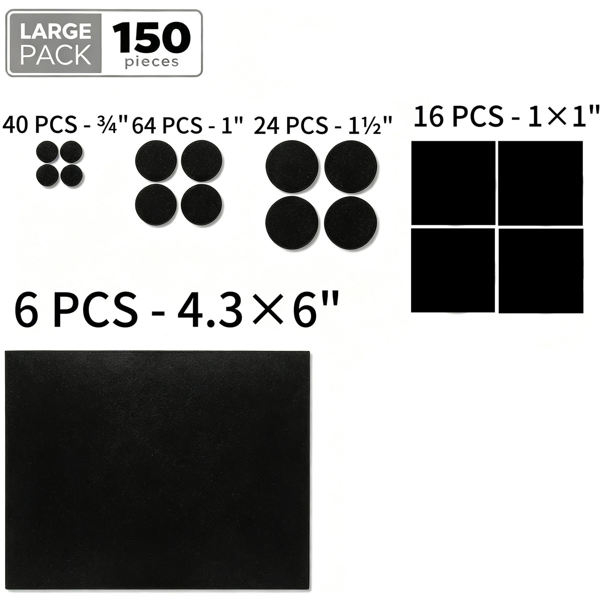 150PCS Black Furniture Felt Pads, 4.5mm Thick Self Adhesive Floor Protectors for Chair Table Legs, Anti Scratch Noise Reducing Felt Feet Covers
