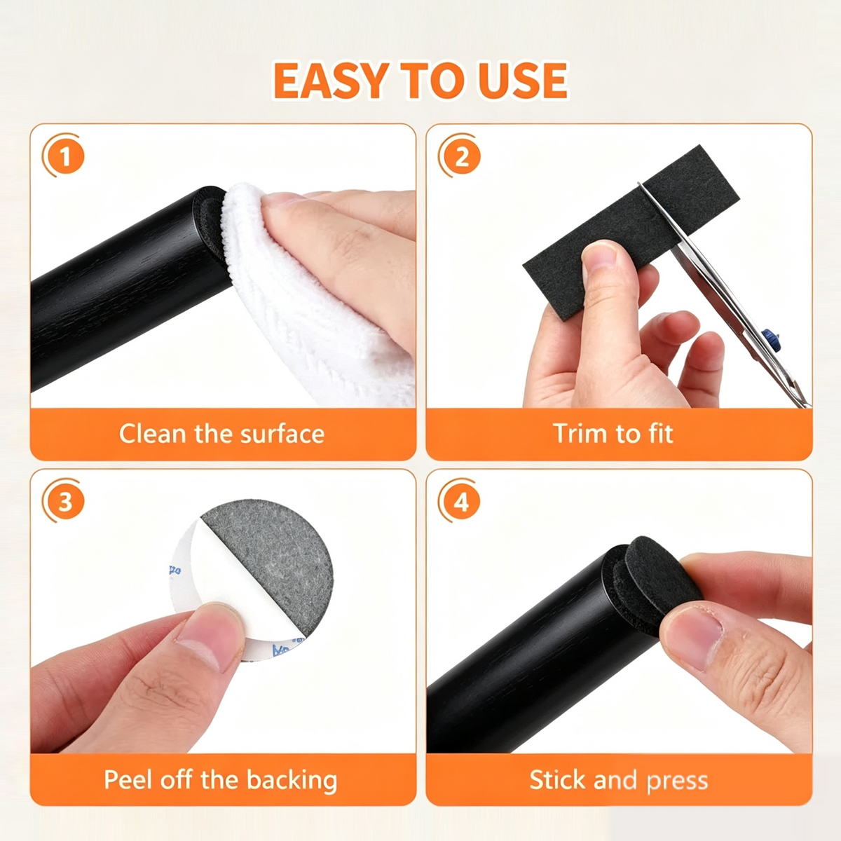 150PCS Black Furniture Felt Pads, 4.5mm Thick Self Adhesive Floor Protectors for Chair Table Legs, Anti Scratch Noise Reducing Felt Feet Covers