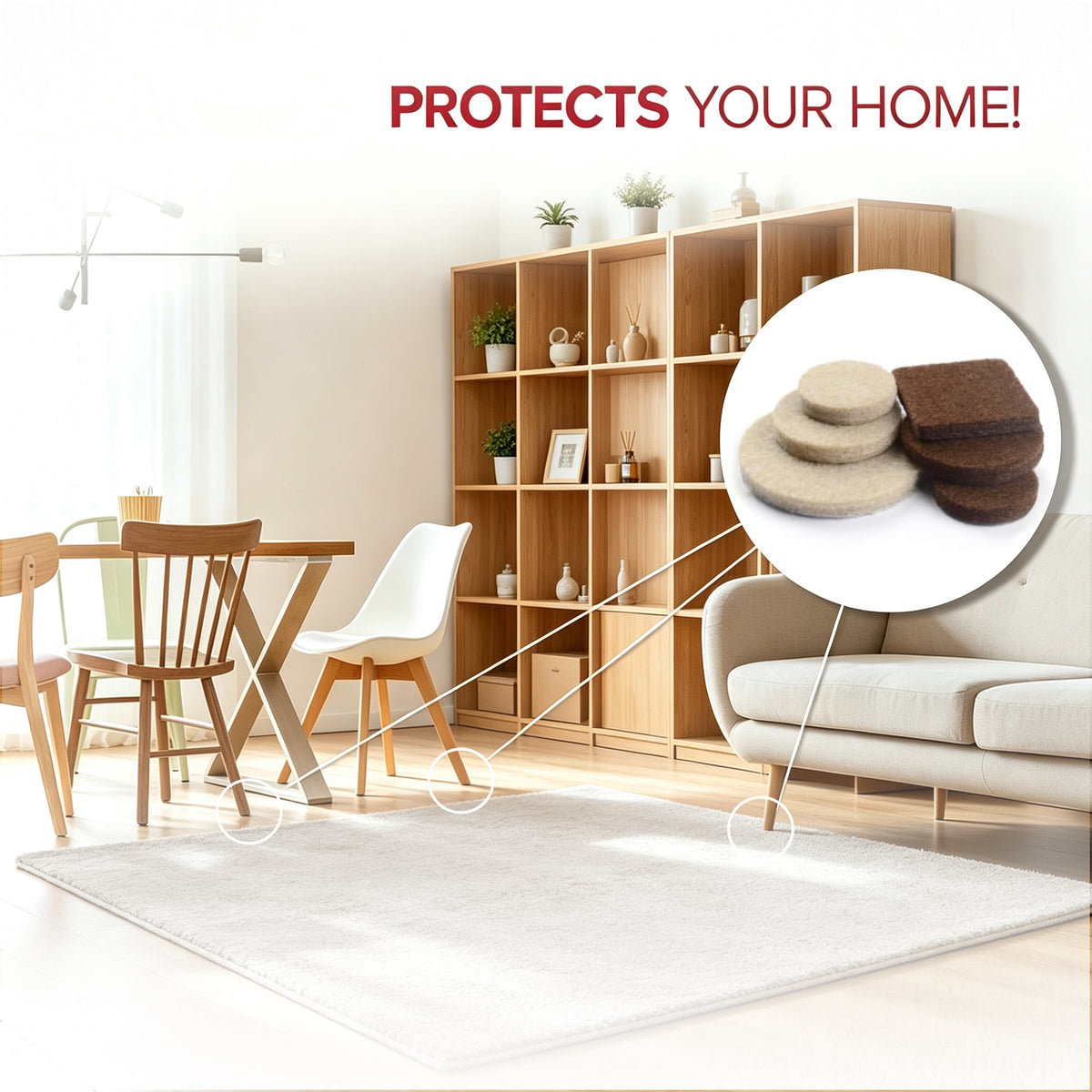 350PCS Beige & Brown Furniture Felt Pads, 4-5mm Thick Self Adhesive Floor Protectors for Chair Table Legs, Anti Scratch Noise Reducing Felt Feet Covers