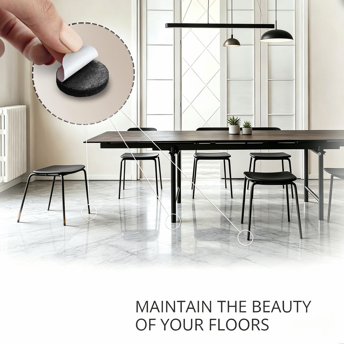 150PCS Black Furniture Felt Pads, 4.5mm Thick Self Adhesive Floor Protectors for Chair Table Legs, Anti Scratch Noise Reducing Felt Feet Covers